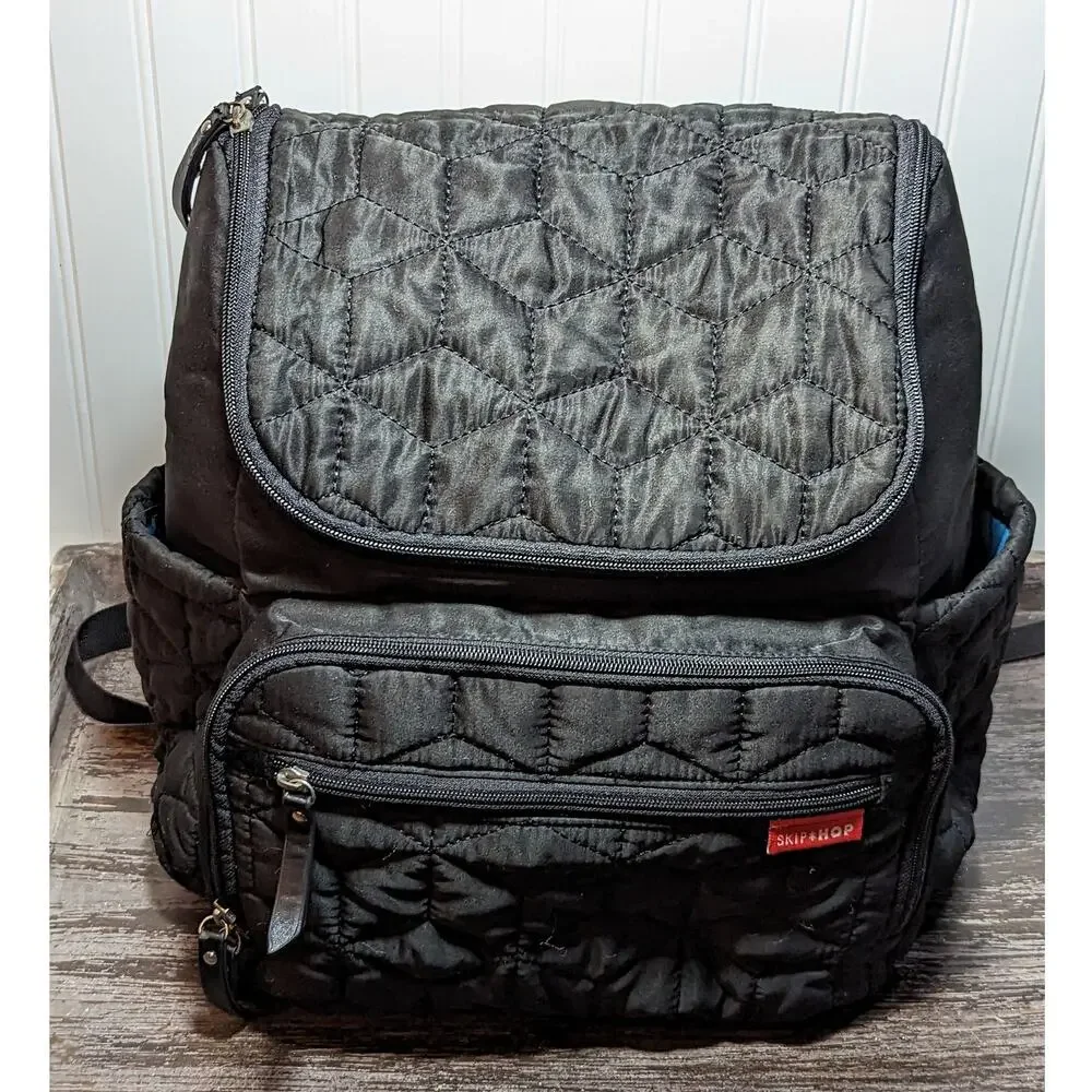 Skip & Hop Black Quilted Multi Compartment Soft Diaper Bag Backpack Washable